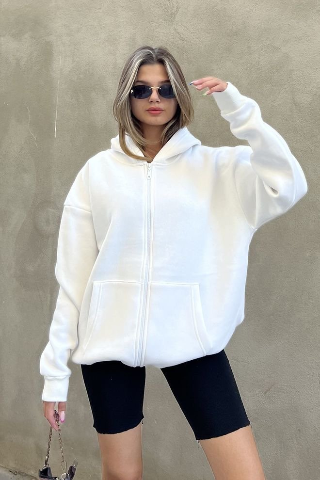 Oversized witte sweatshirt (hoodie) met rits witte hoodie