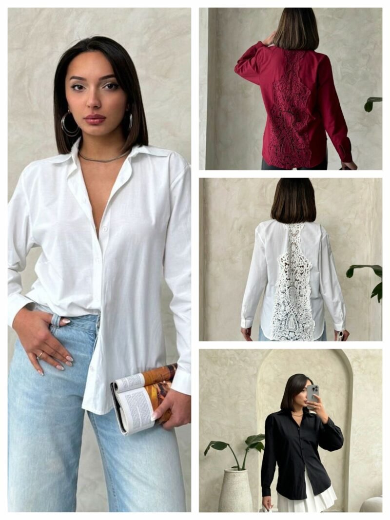 Rode blouse met kanten rug witte rode zwarte blouse