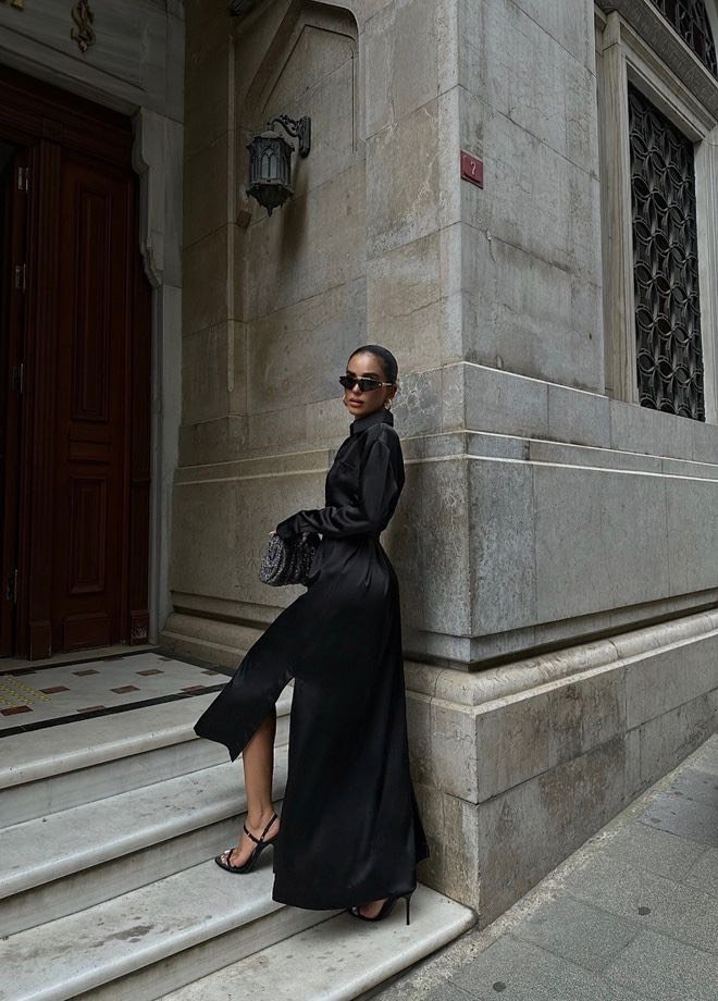 Satijn zwarte jurk satijn jurk